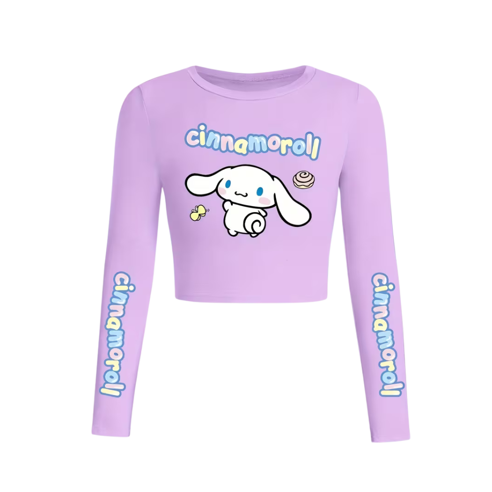Cinnamoroll Cartoon Print Long Sleeve Casual Crop T Shirt For Girls