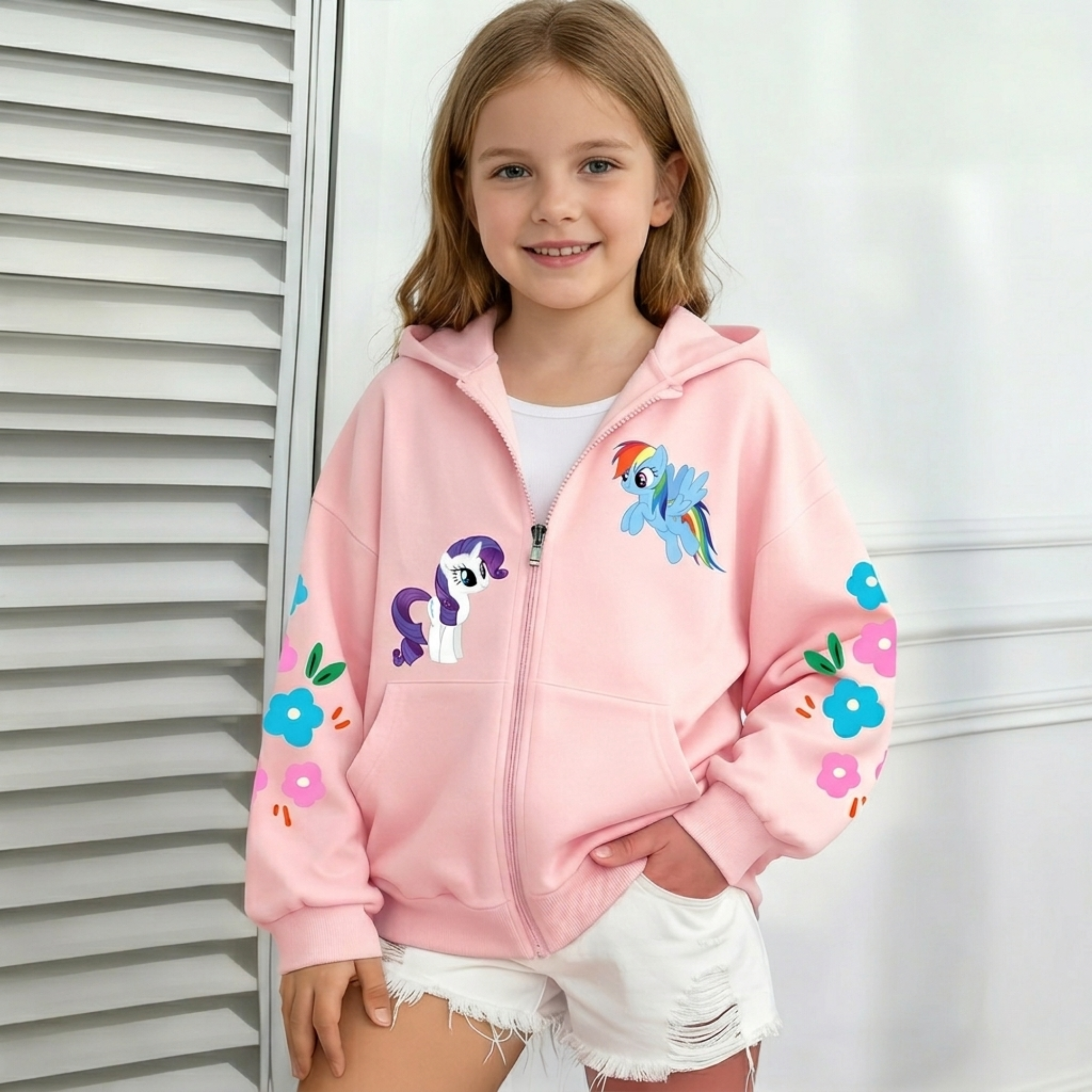 Hello Kitty Cartoon Print Pullover Hoodie For Girls