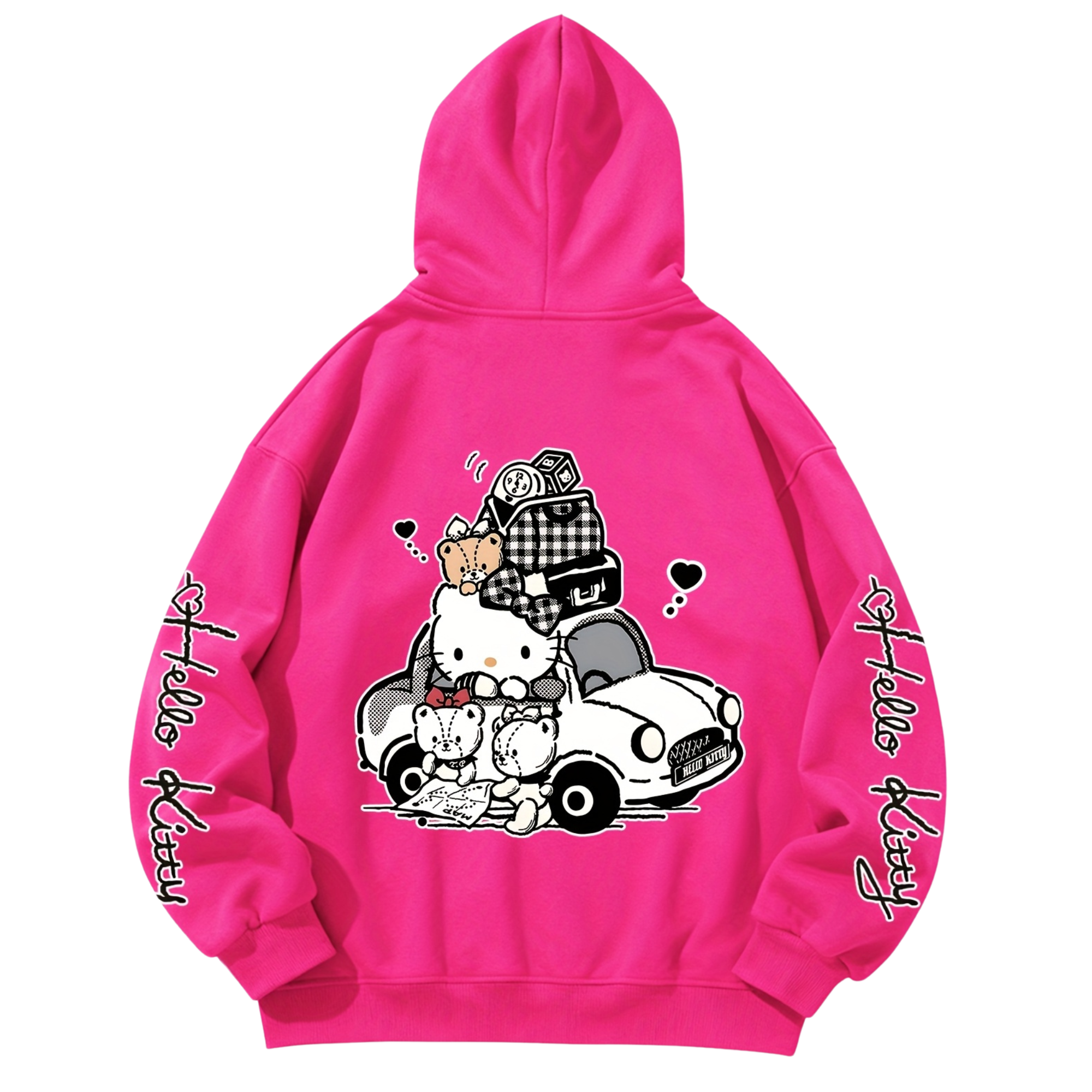 Casual Hooded Sweatshirt With Hello Kitty Design Printed