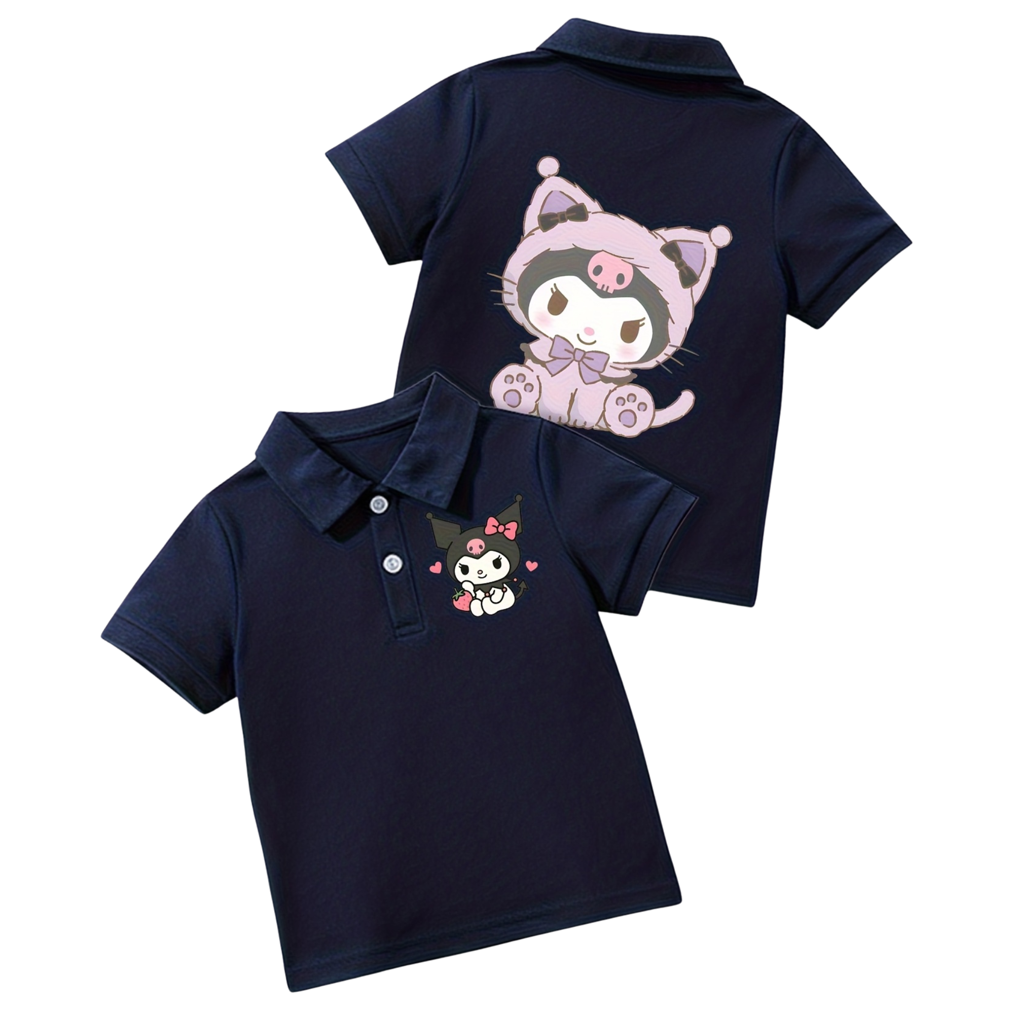Kuromi Cartoon Graphic Print Summer Loose Fit Polo T Shirt For Girls