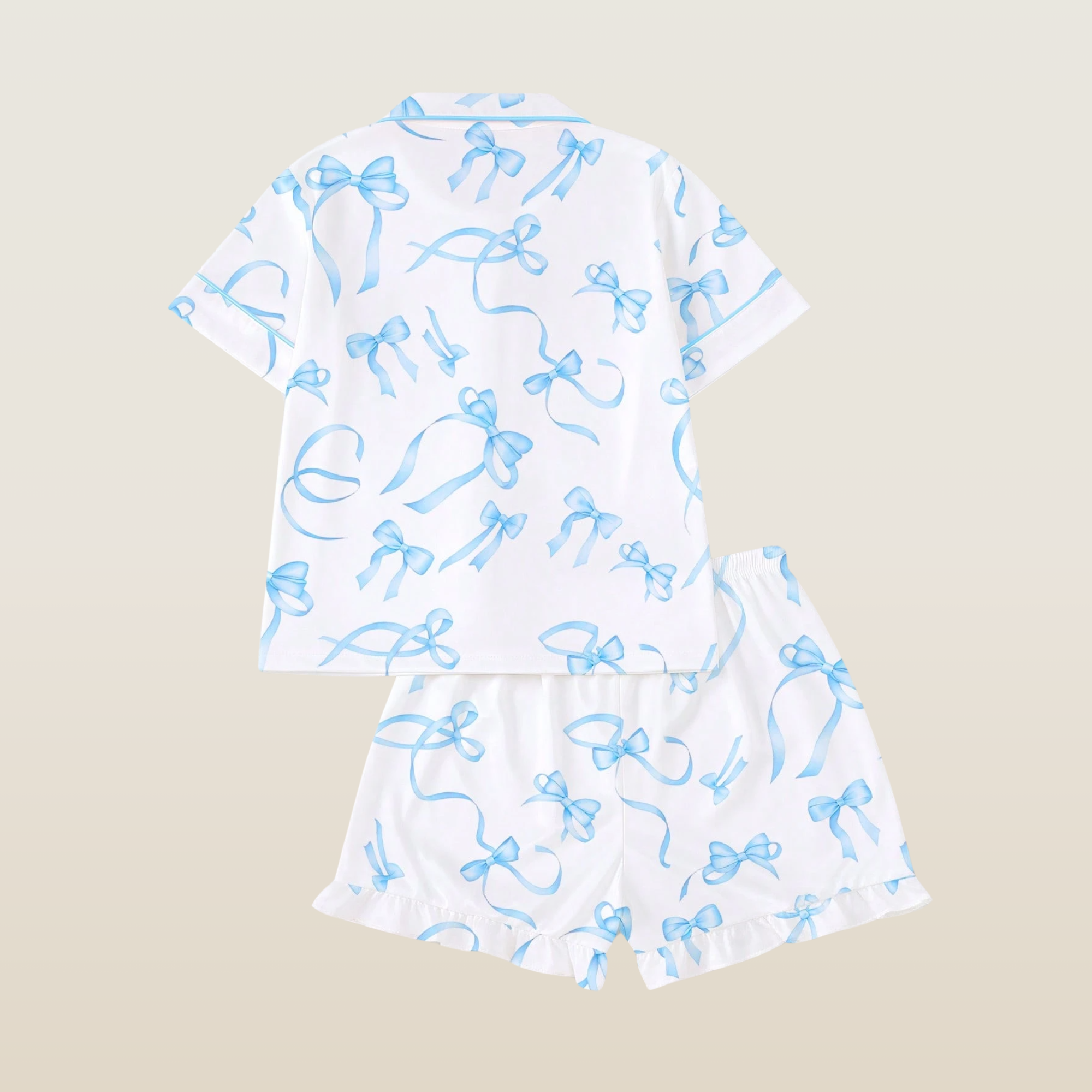 2 Piece Ribbon Print Short Sleeve Shirt And Shorts Sleepwear Pajama Set For Kids
