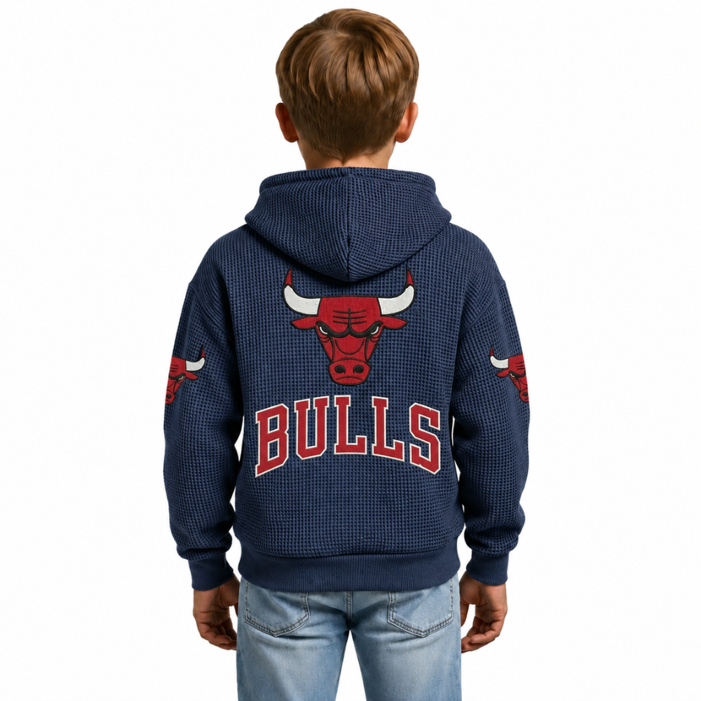 Chicago Bulls EST 1966 Printed Waffle Quarter Zip Basketball Fan Hoodie For Kids