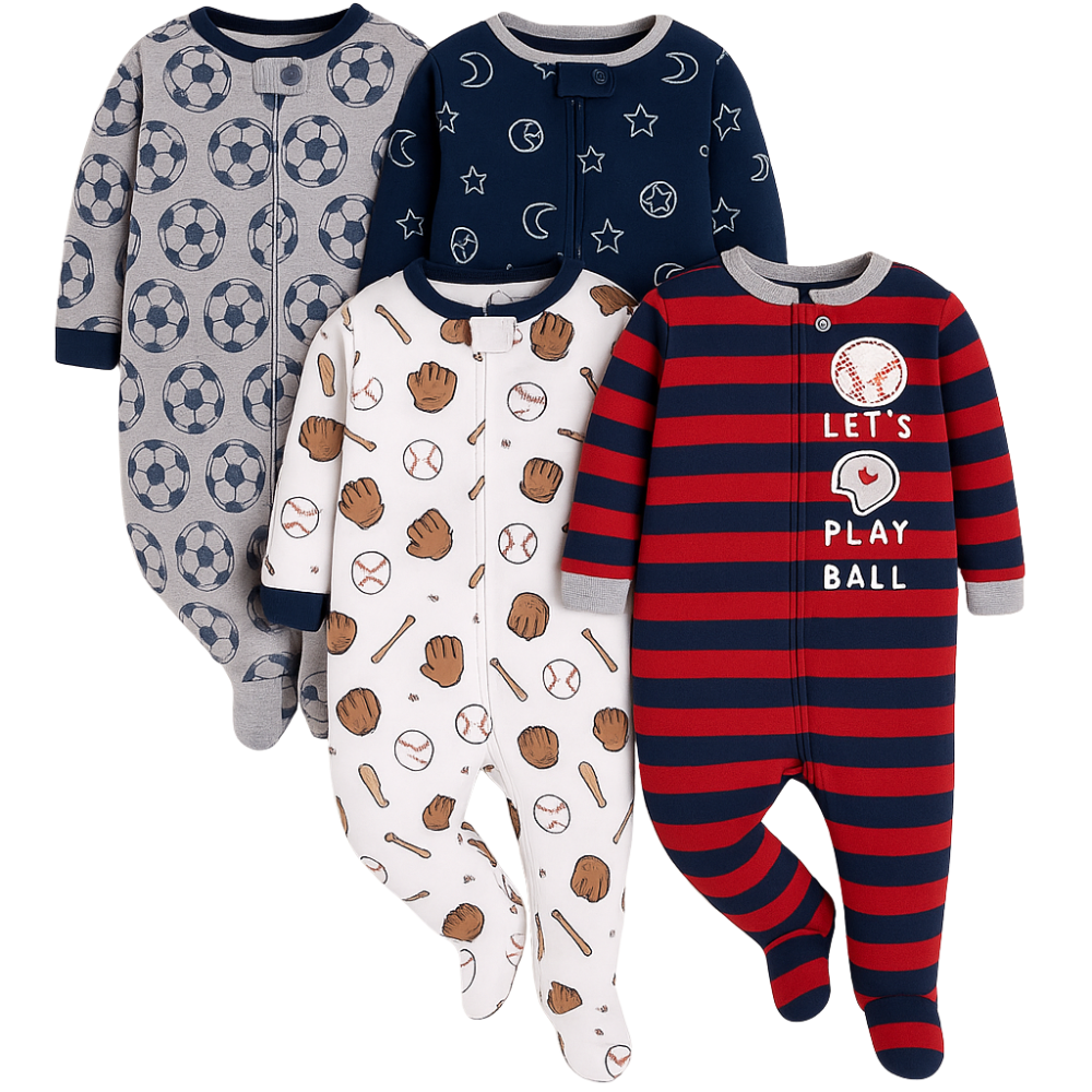 Four Pack Baby Boys Sleep And Play Footies