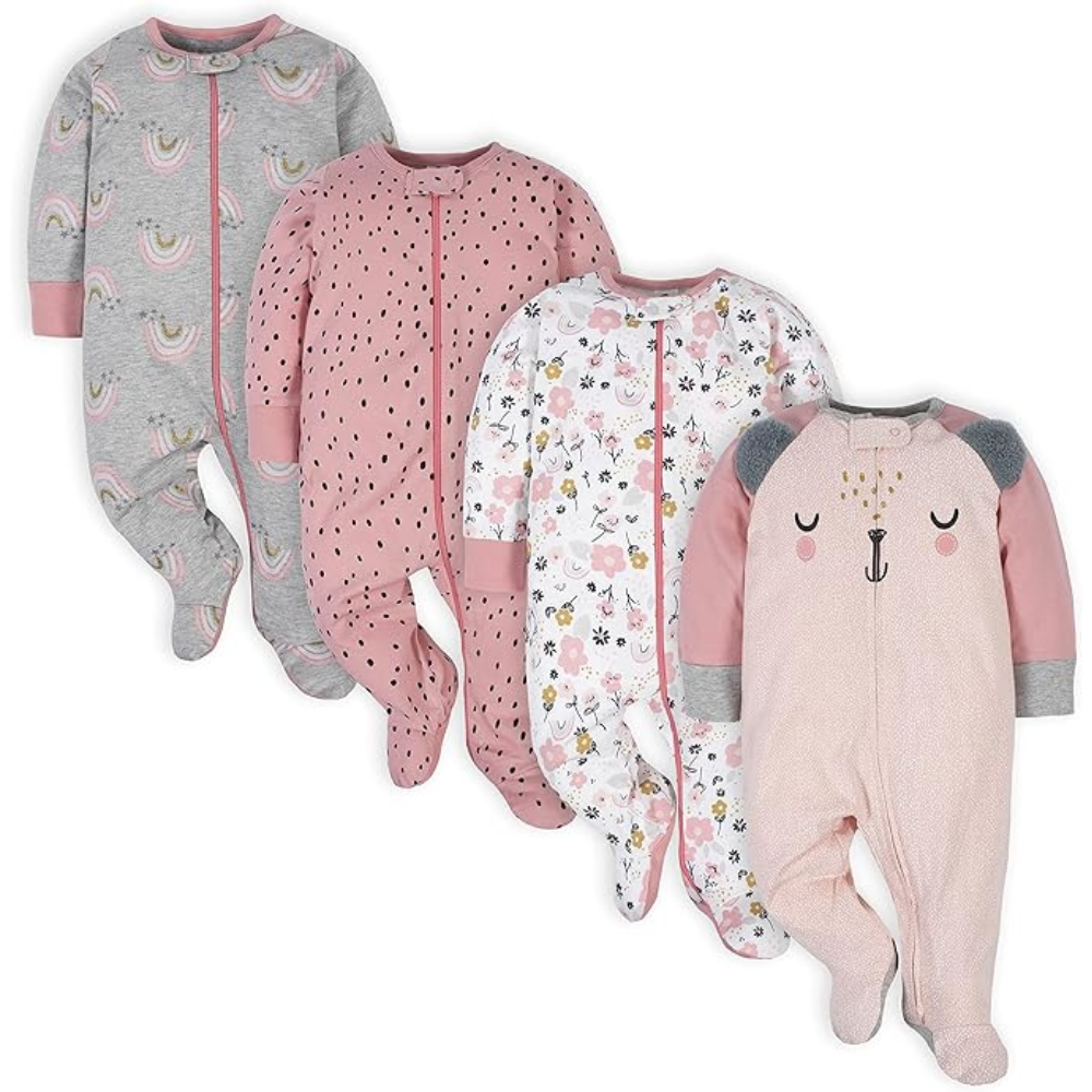 Baby Girls Four Pack Sleep and Play Footie
