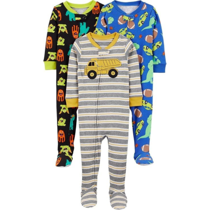 Pack of 3 Snug Fit Footed Cotton Pajamas