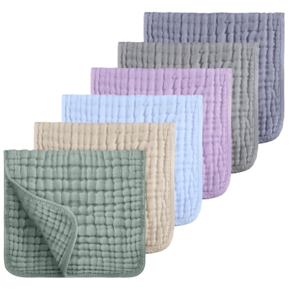 6 Pack Ultra Soft And Absorbent Six Layer Cotton Muslin Burp Cloths