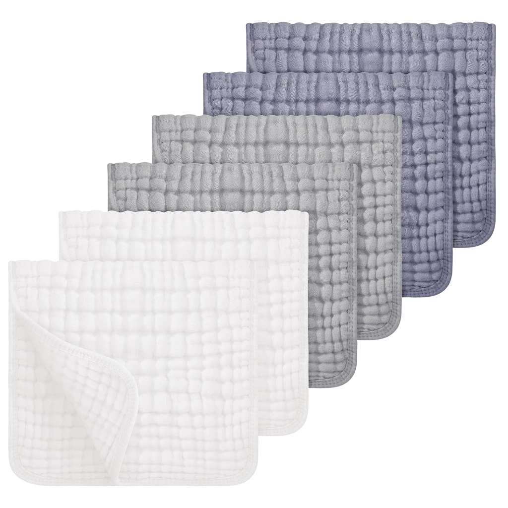 6 Pack Ultra Soft And Absorbent Six Layer Cotton Muslin Burp Cloths