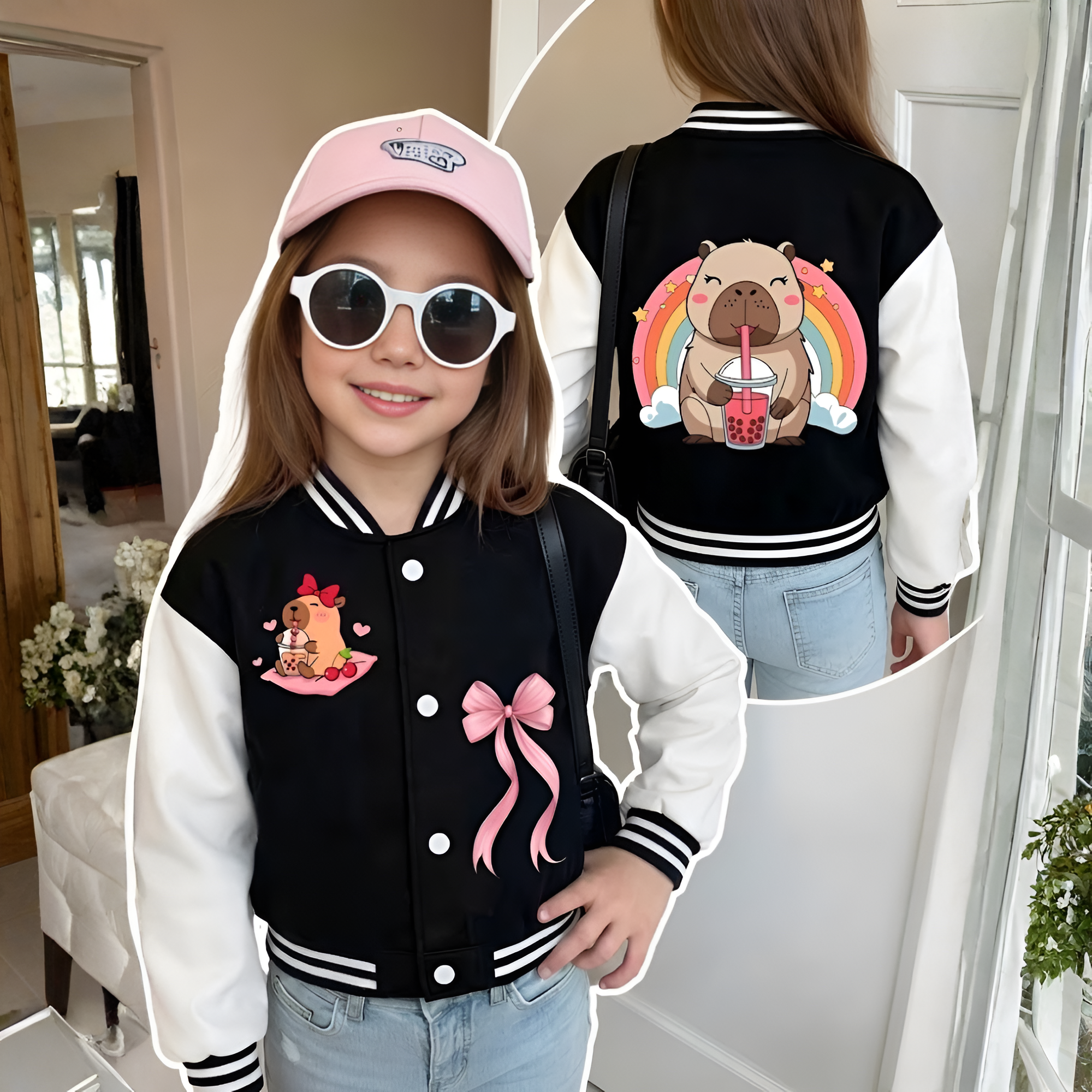 Capybara Girl Baseball Jacket - Casual and Stylish Jacket, Autumn/Winter Style