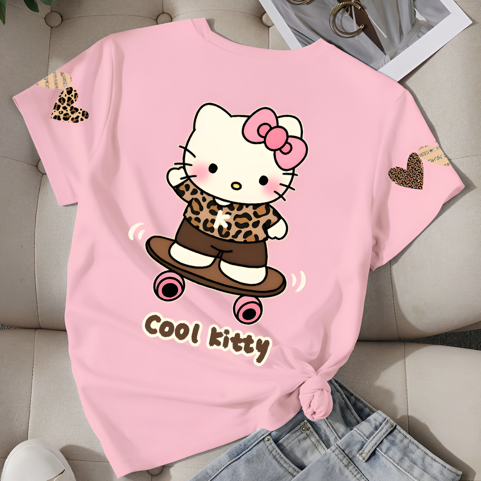 Hello Kitty Printed Short Sleeved T Shirt