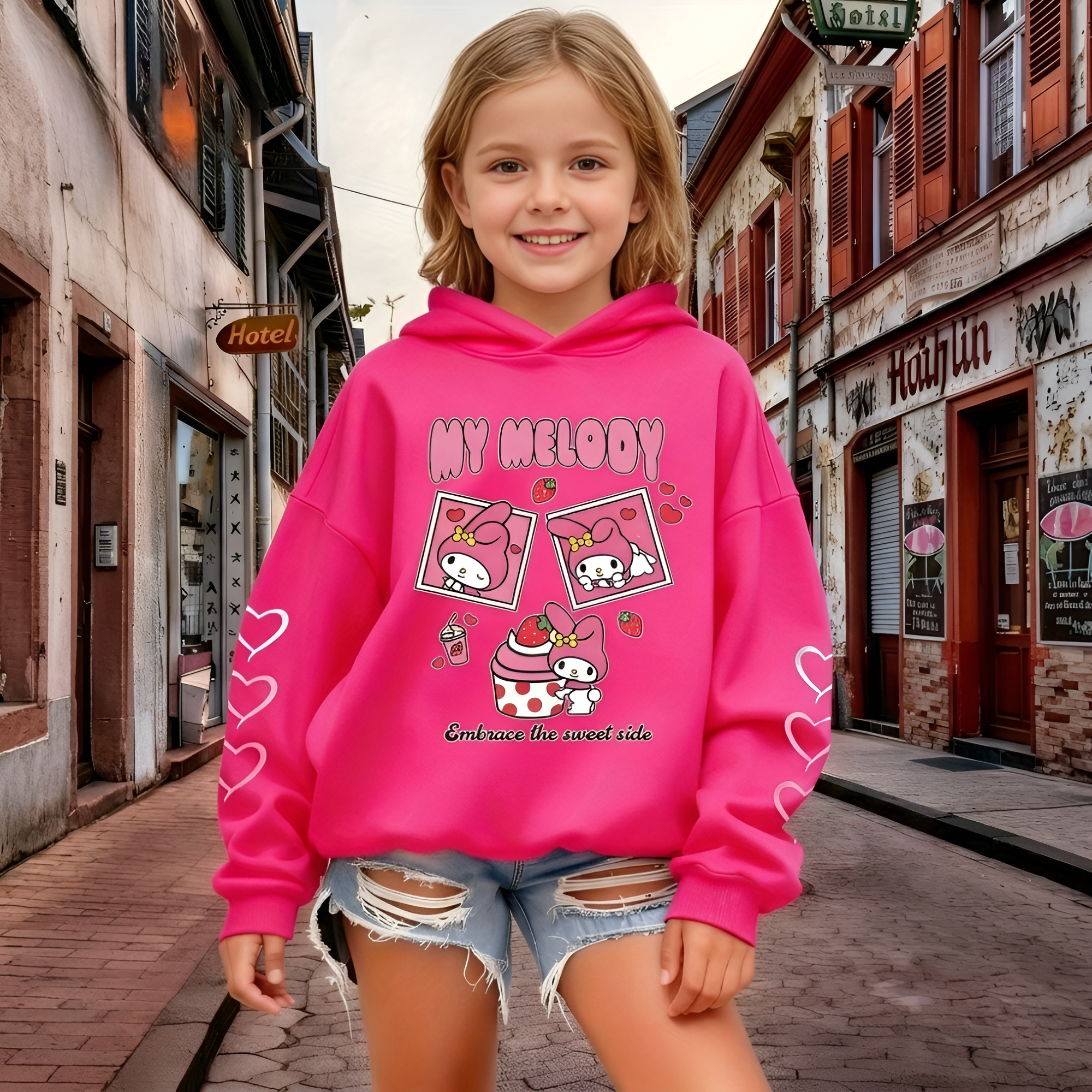 Melody Cartoon Print Hooded Sweatshirt For Girls Casual Wear