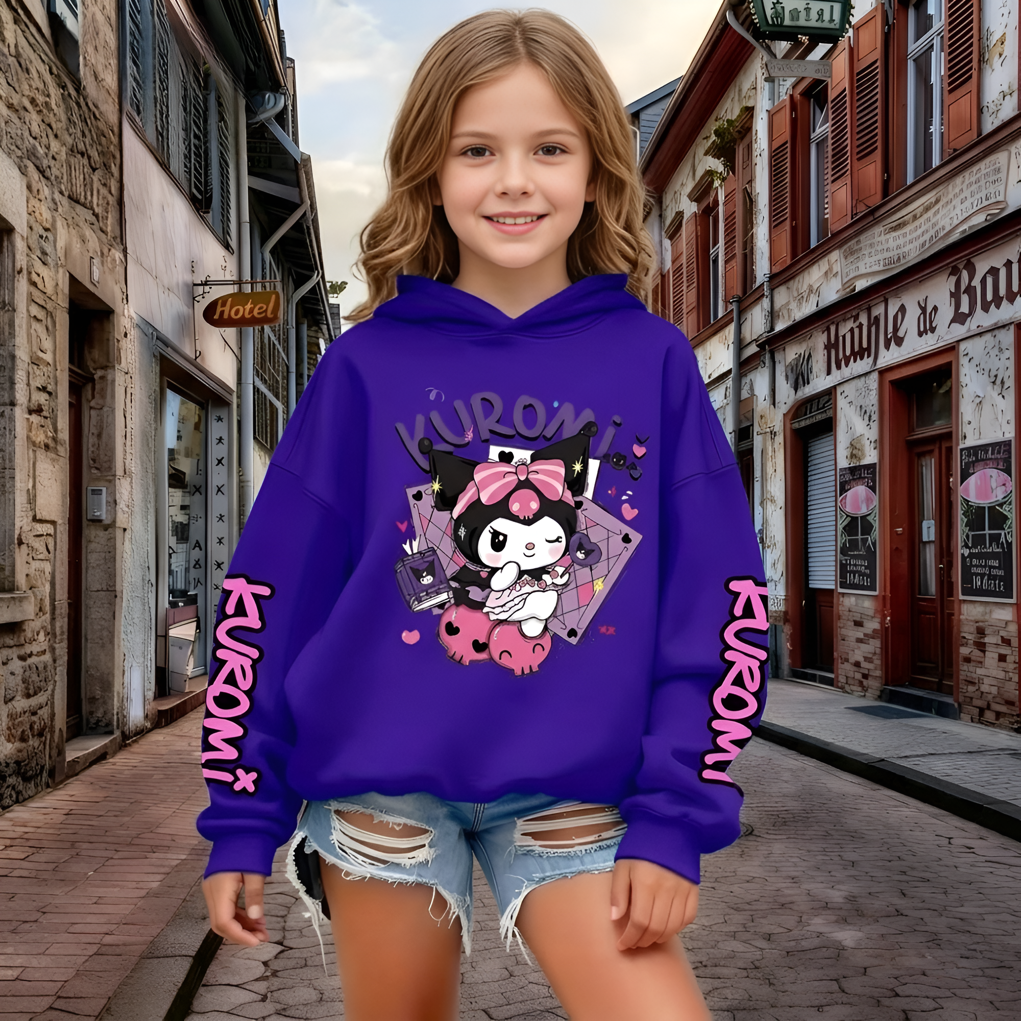 Kuromi Cartoon Print Hoodie For Kids Casual Winter Wear