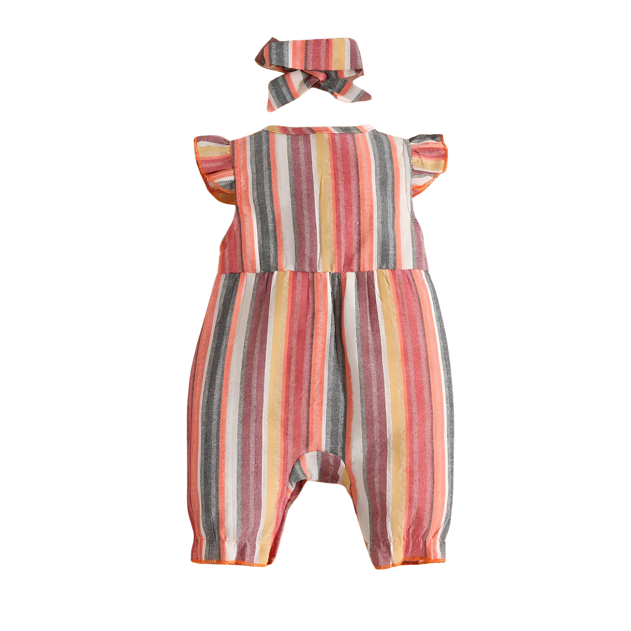 Striped Romper With Bow Detail And Ruffled Hem For Baby Girl