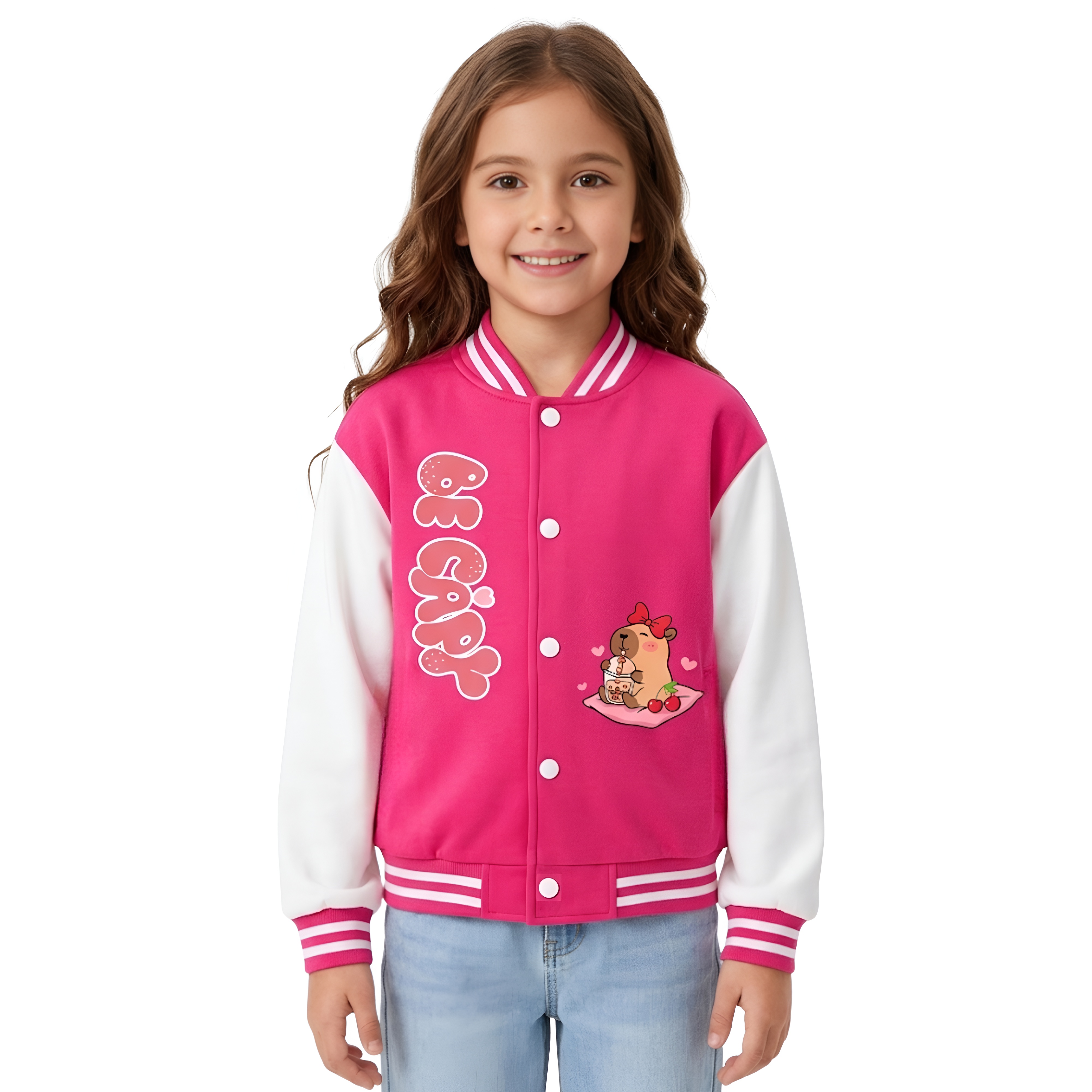 Capybara Design Printed Baseball Jacket For Girls