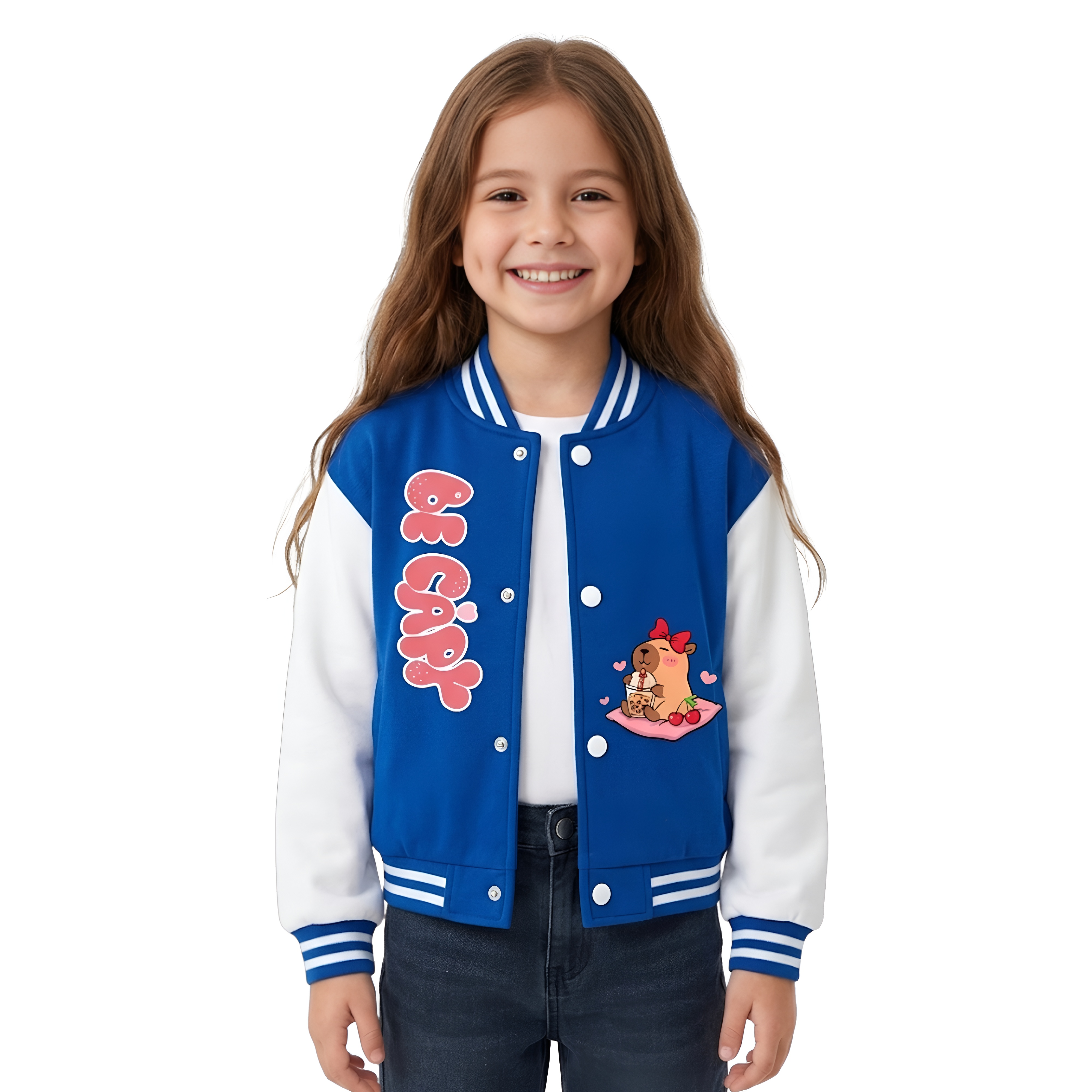 Capybara Design Printed Baseball Jacket For Girls