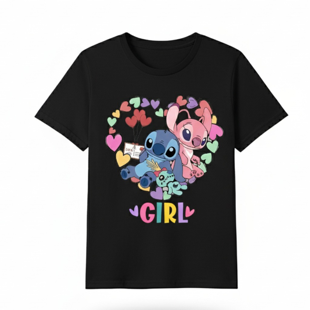 Stitch Angel Cartoon Colorful Print Kids Shirt