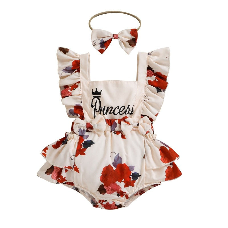 Sleeveless Princess Floral Print Jumpsuit-Children Cloth Shop