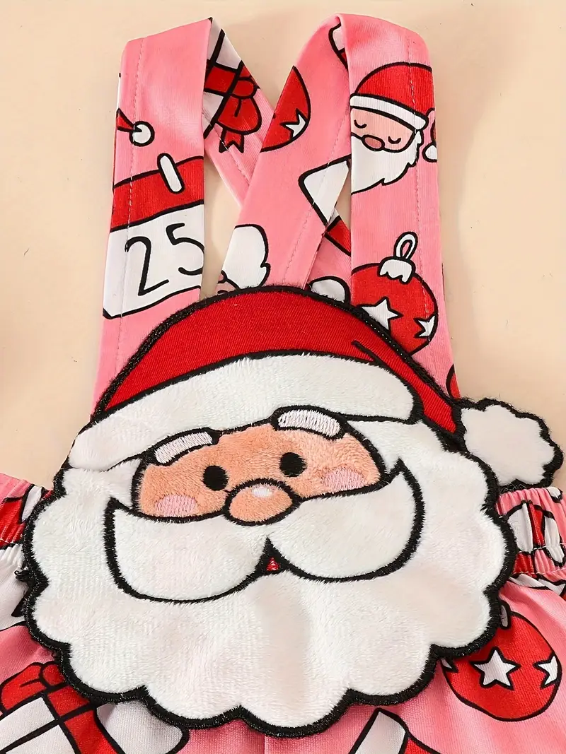 3pcs cute girls christmas long sleeve top and pants set with santa and gingerbread elements stylish holiday gift outfit   outdoor 7