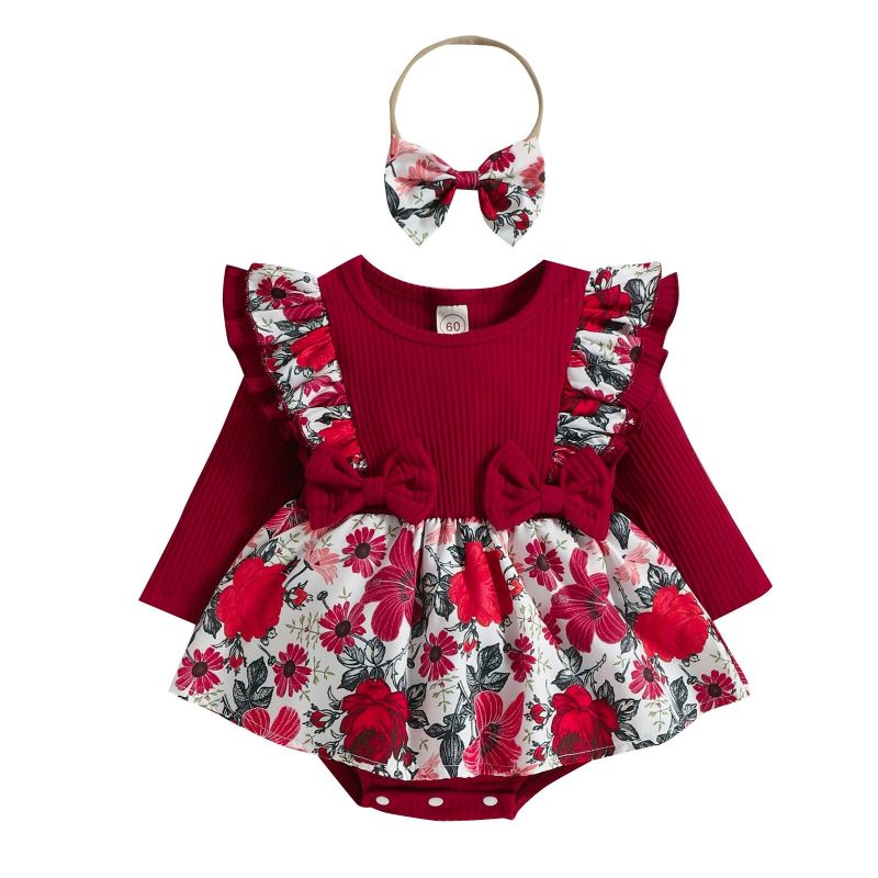 Girl's Floral Jumpsuit Dress With Headband Set-Children Cloth Shop