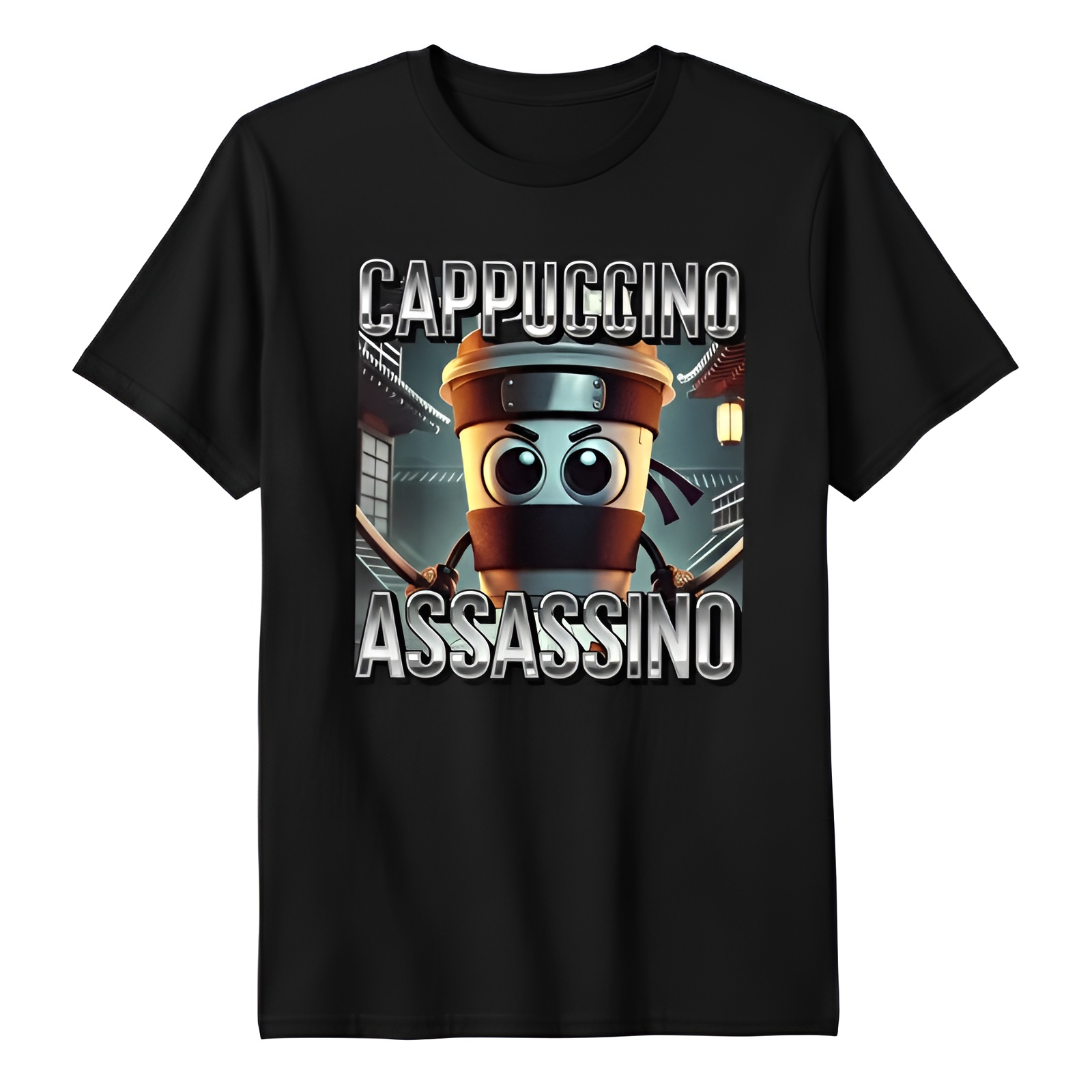 Cappuccino Assassino Coffee Cartoon Pattern Print Tshirt for Boys