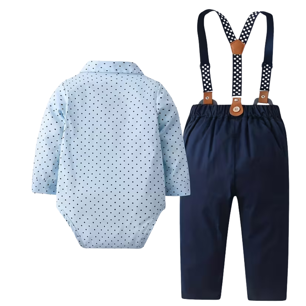 Three Piece Formal Outfit With Shirt Bow Tie Suspenders Pants And Hat