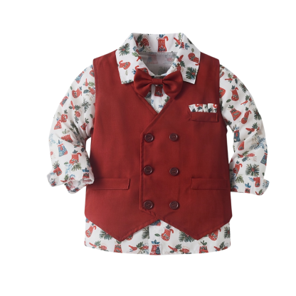 Formal Three Piece Outfit Set With Shirt Vest And Pants For Boys
