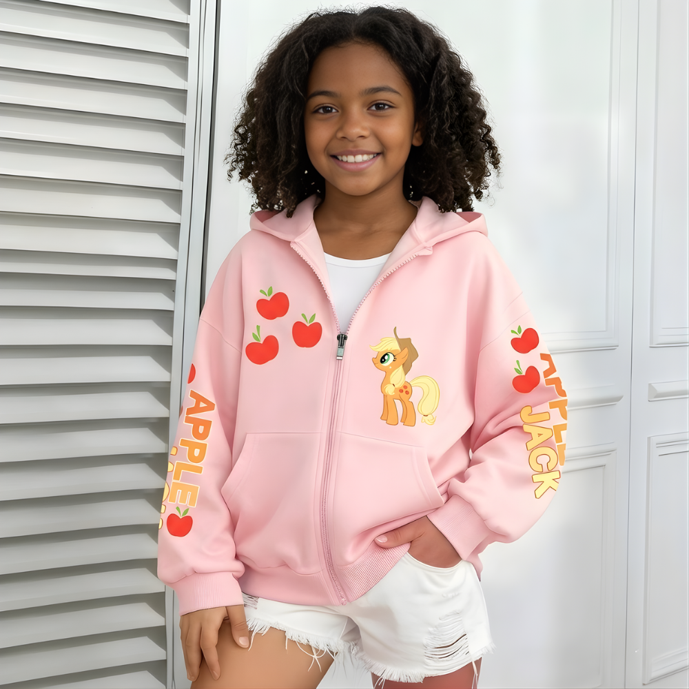 Zip Up Hooded JacketNwith Pockets Featuring Applejack Double Sided Print
