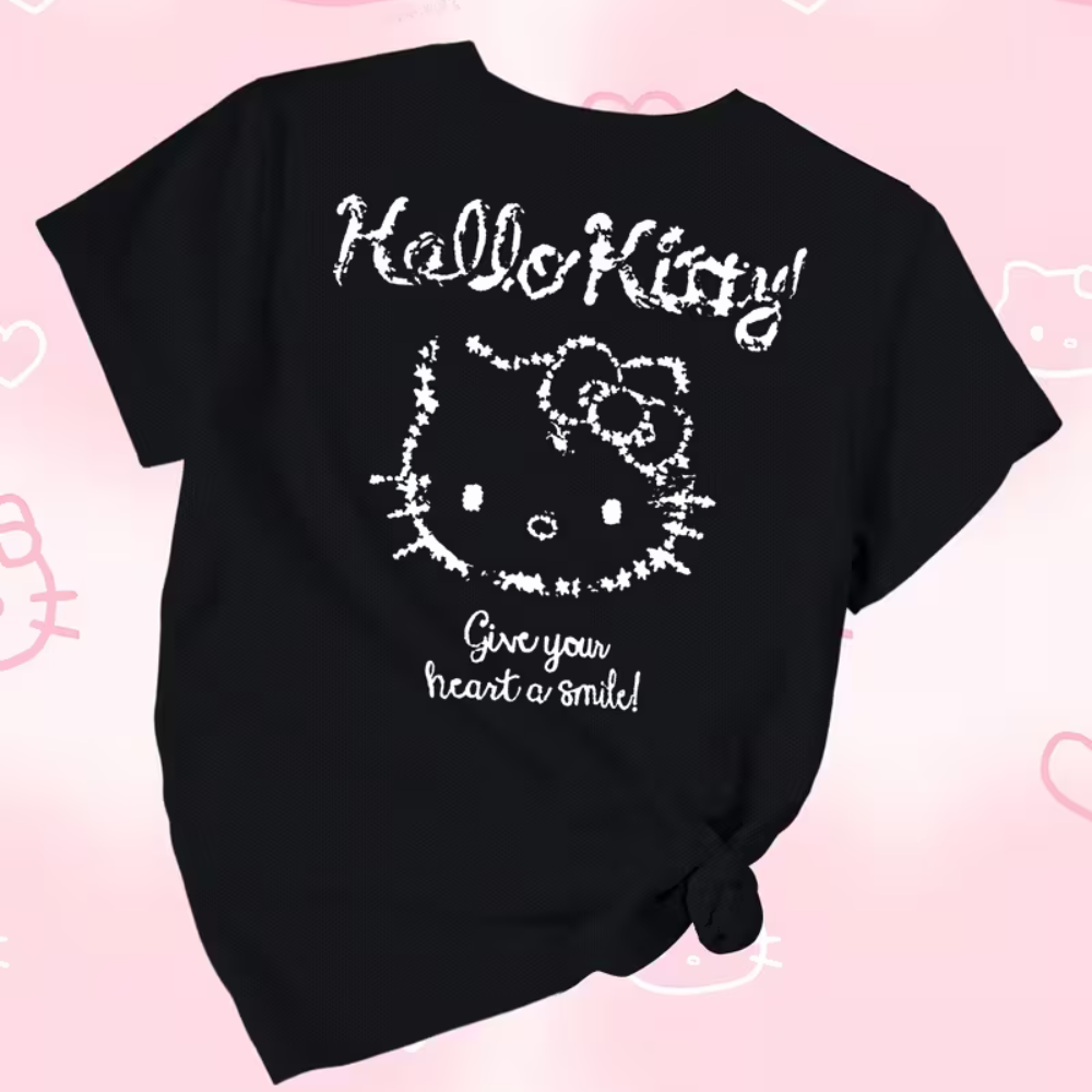 Kitty Double Sided Fun Print In Short Sleeved T-Shirt