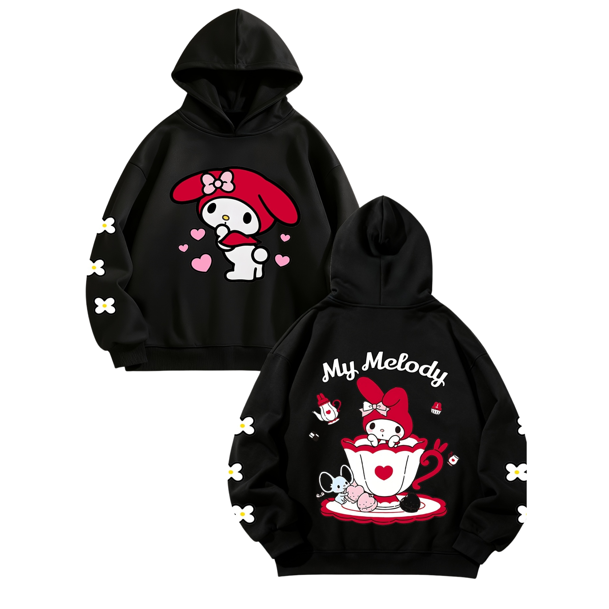 My Melody Cartoon Print Hooded Sweatshirt For Girls
