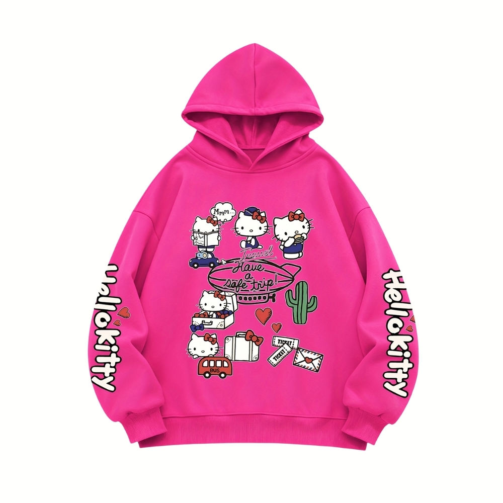 Hello Kitty Themed Casual Hooded Sweatshirt