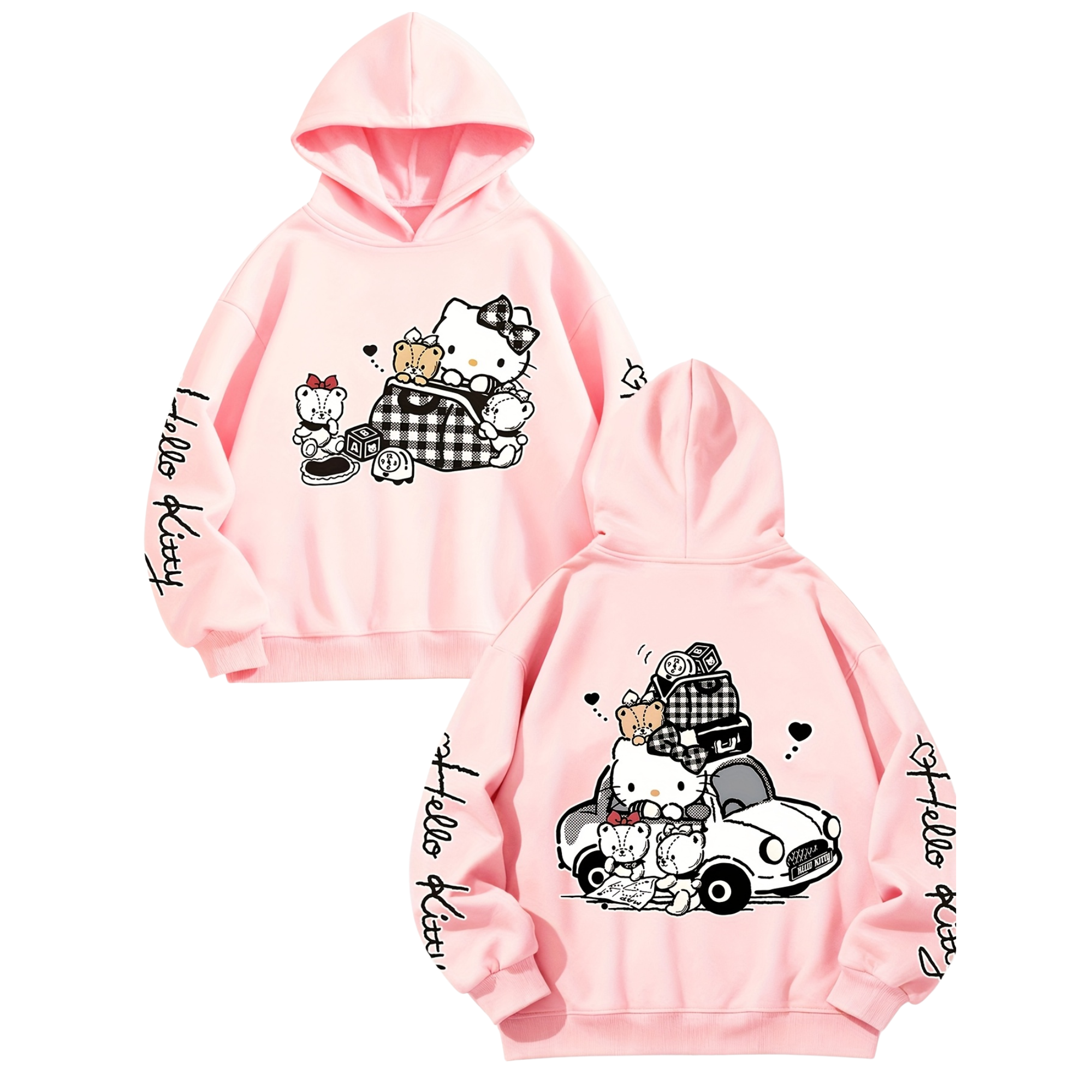 Casual Hooded Sweatshirt With Hello Kitty Design Printed