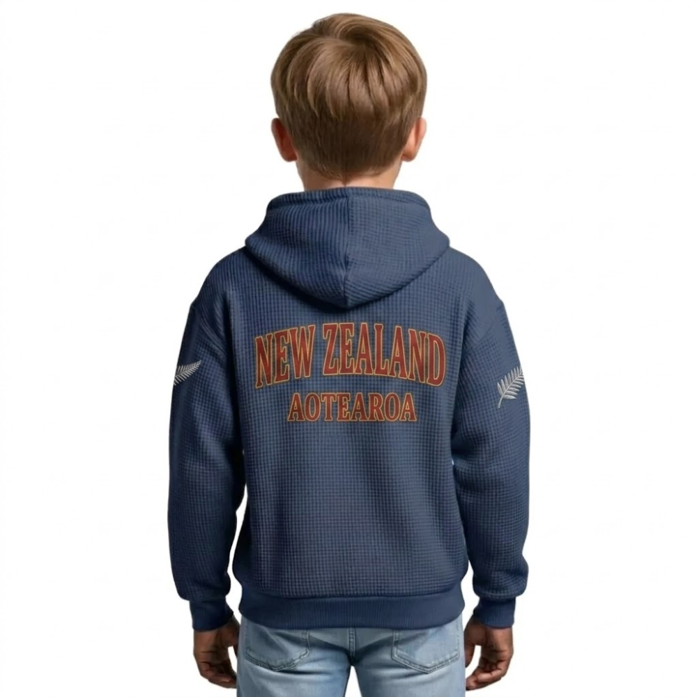 FIFA 2026 Zealand Printed Waffle Quarter Zip Football Fan Hoodie For Kids