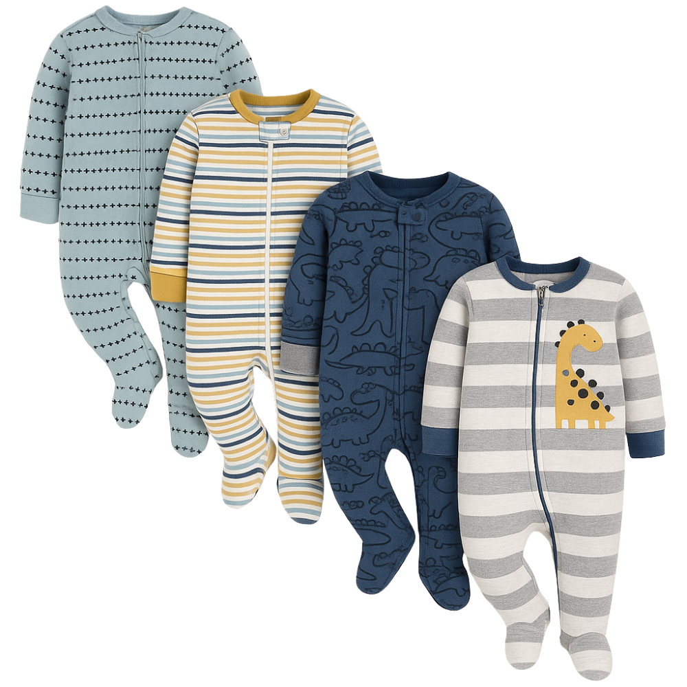 Four Pack Baby Boys Sleep And Play Footies