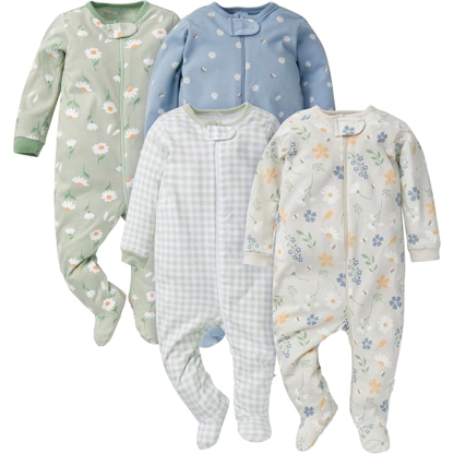 Baby Girls Four Pack Sleep and Play Footie