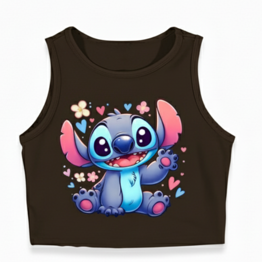 Girls Sleeveless Summer Outfit with Cartoon Printed Tank Top