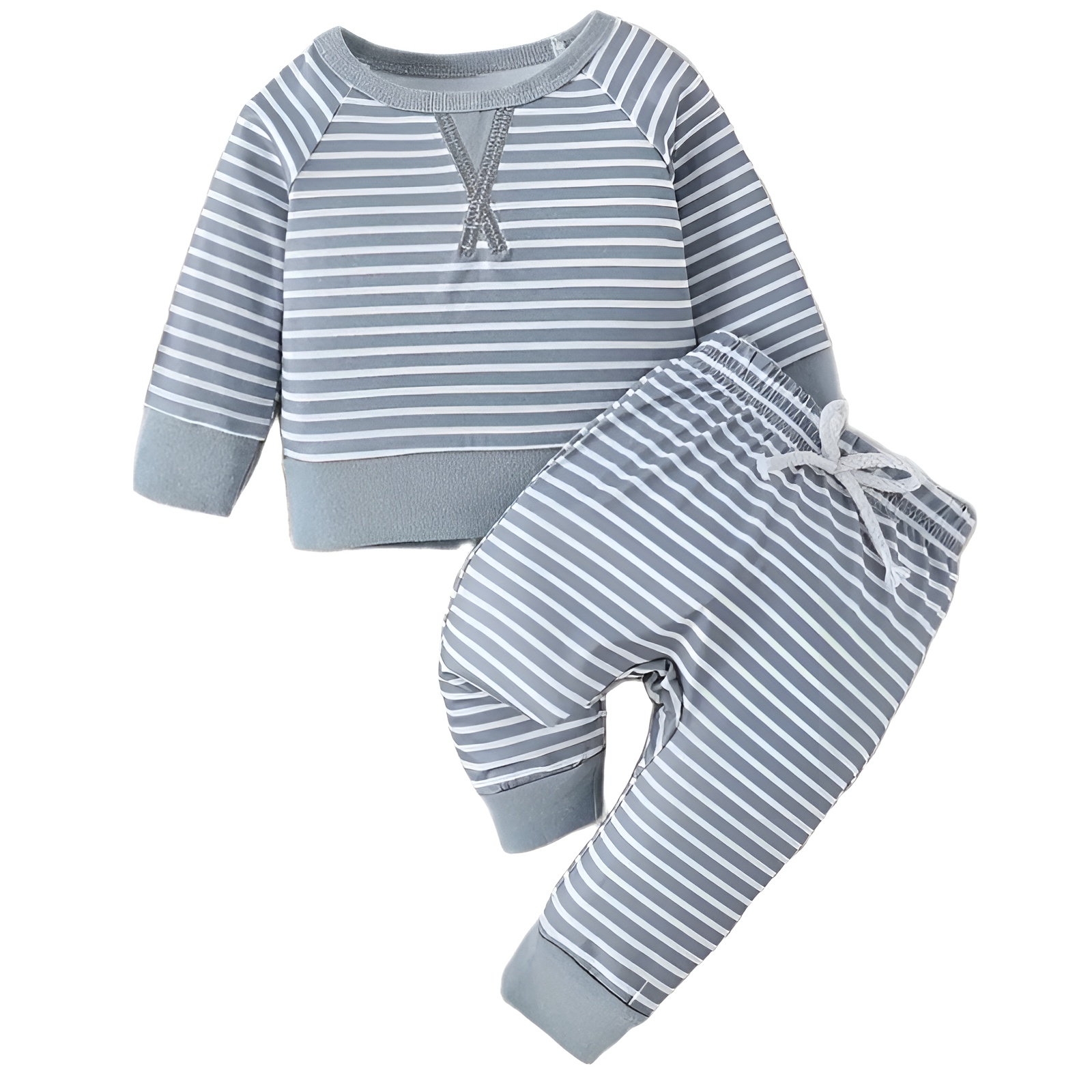 2pcs Boys Casual Stripe Pattern Sweatshirt and Pants