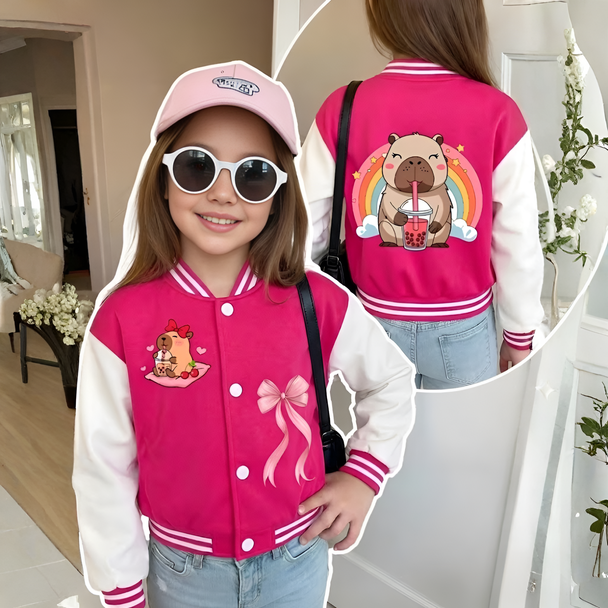 Capybara Girl Baseball Jacket - Casual and Stylish Jacket, Autumn/Winter Style