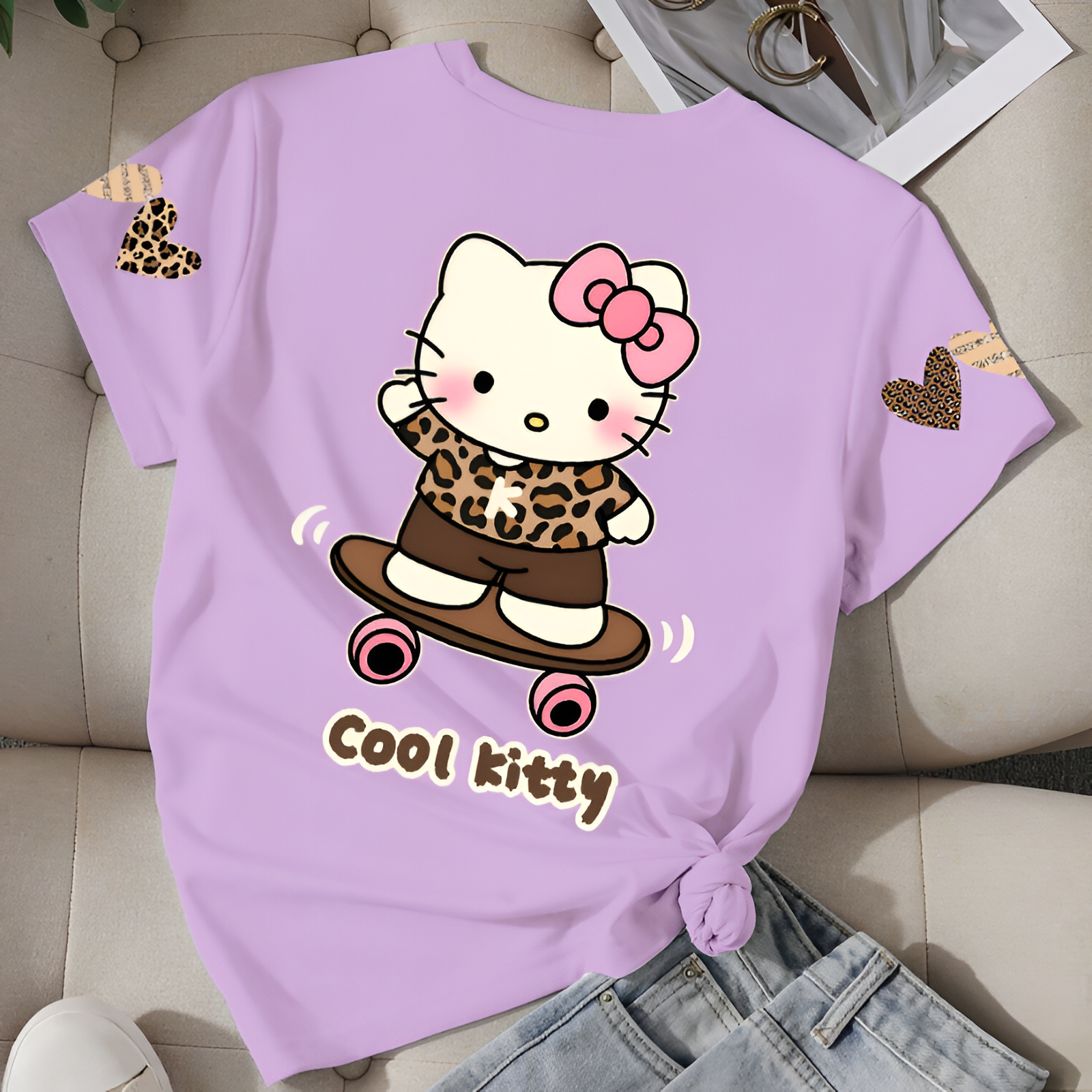 Hello Kitty Printed Short Sleeved T Shirt