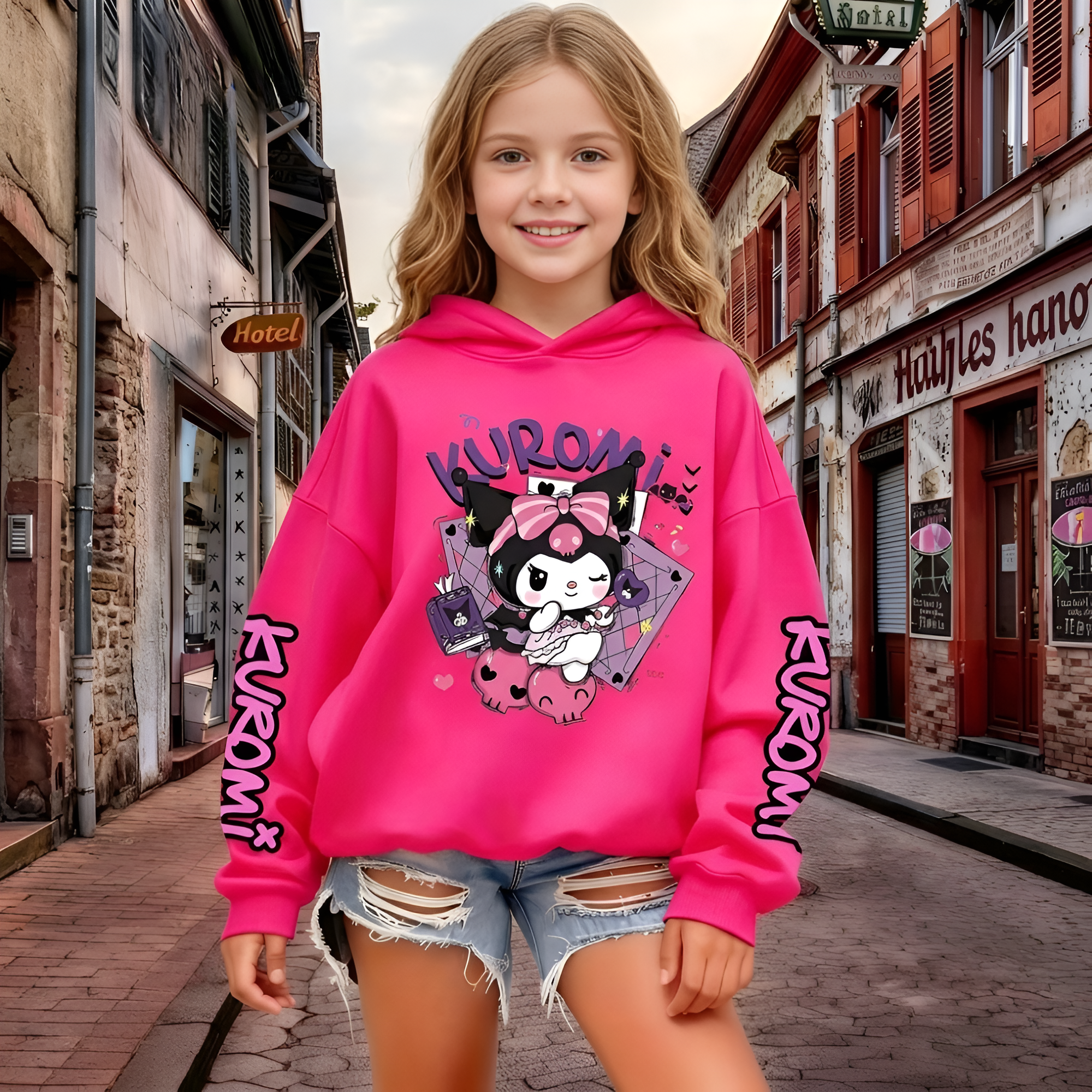 Kuromi Cartoon Print Hoodie For Kids Casual Winter Wear