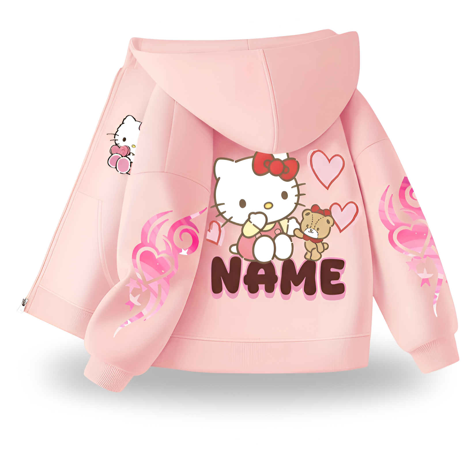 Hello Kitty Themed Hoodie With Zip Up Details For Girls