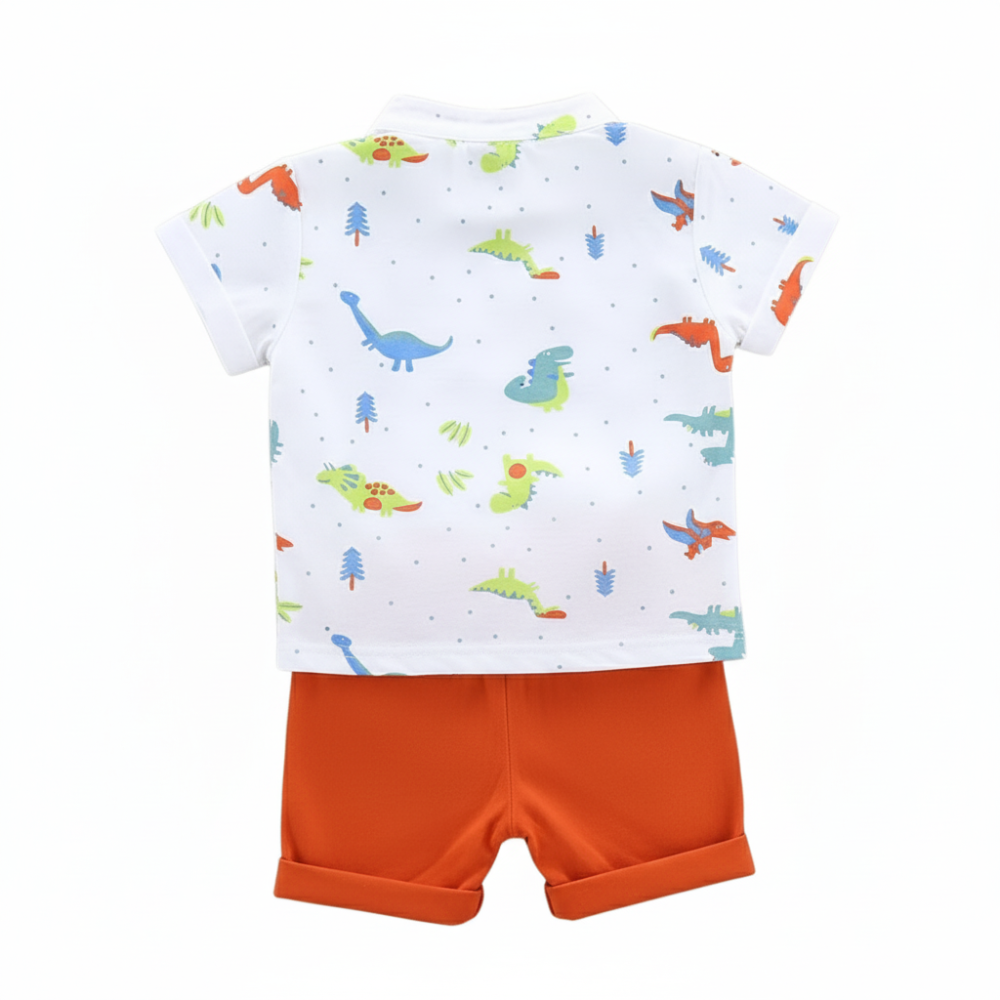 Colorful Dinosaur Print Shirt And Shorts 