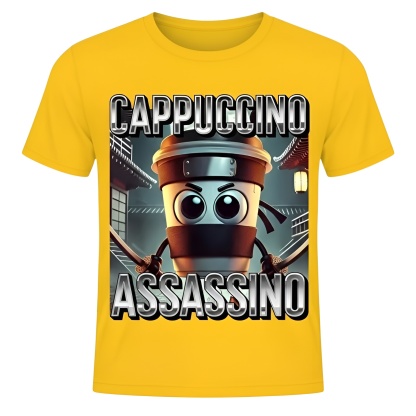 Cappuccino Assassino Coffee Cartoon Pattern Print Tshirt for Boys