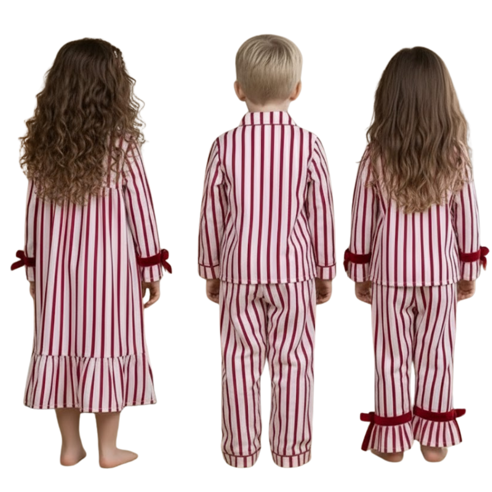 Kids Striped Christmas Pajama Set Cotton 2 Piece Outfit