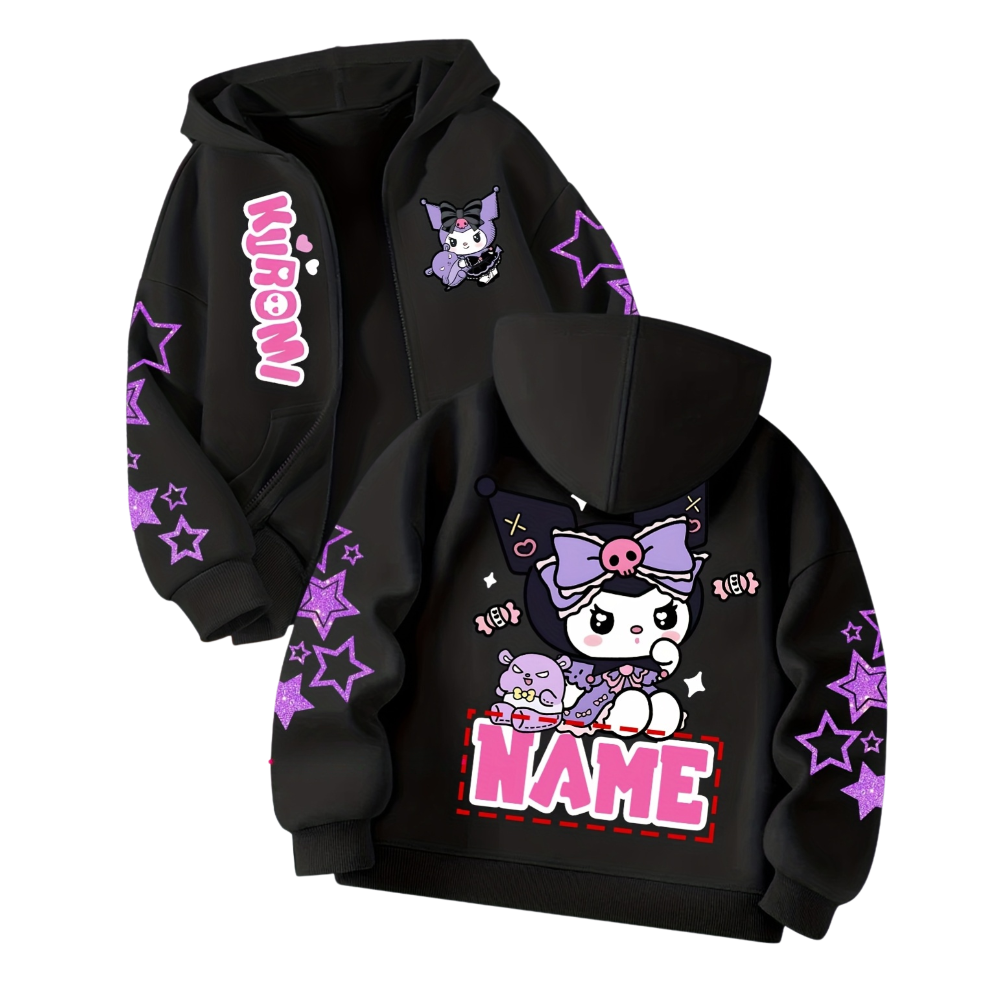 Customizable Cardigan Hoodie Featuring Adorable Double-Sided Fun Prints of Kuromi