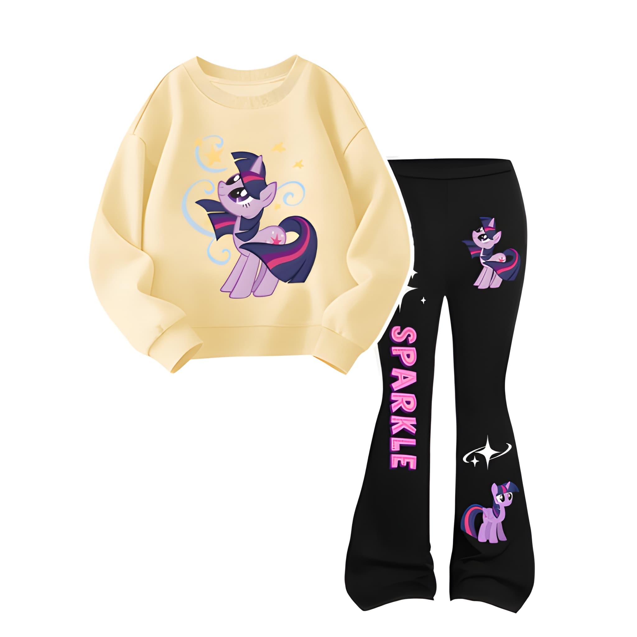 My Little Pony Crewneck Sweatshirt and Flared Pants Set, Twilight Sparkle Print, 2pcs