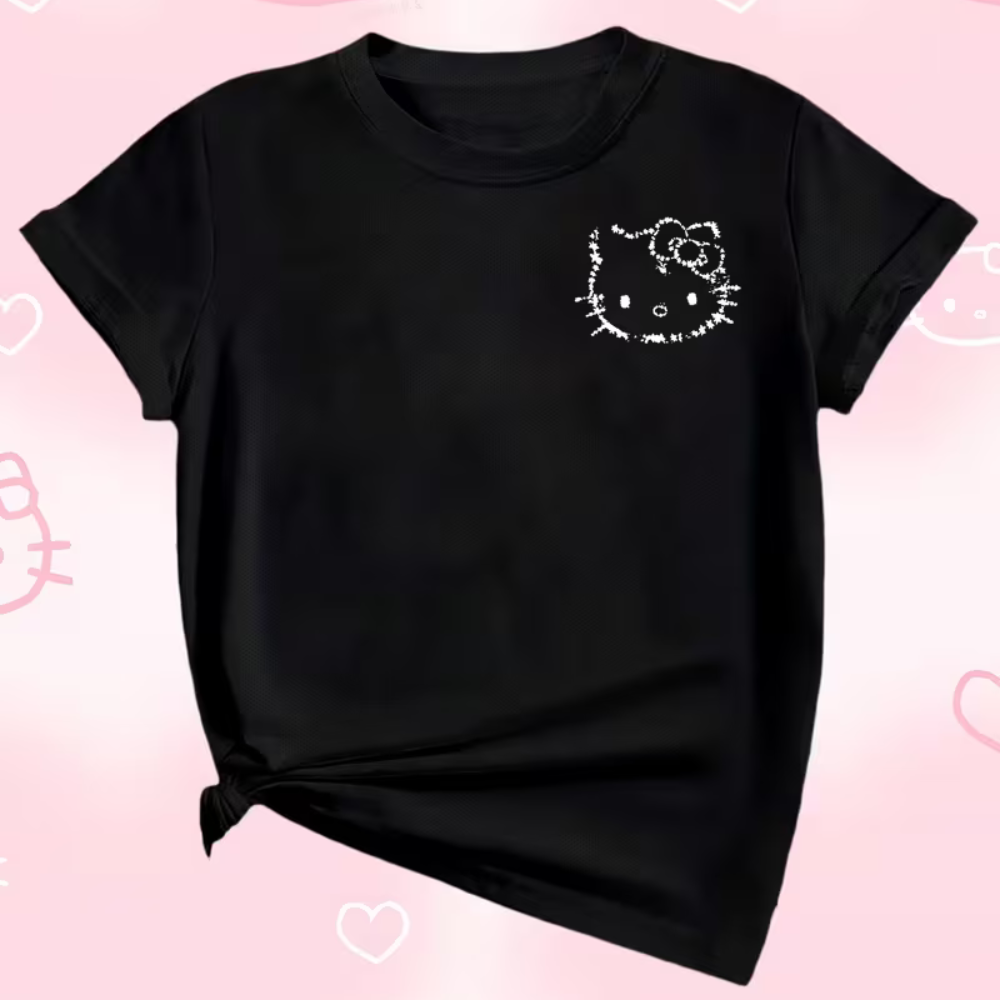 Kitty Double Sided Fun Print In Short Sleeved T-Shirt