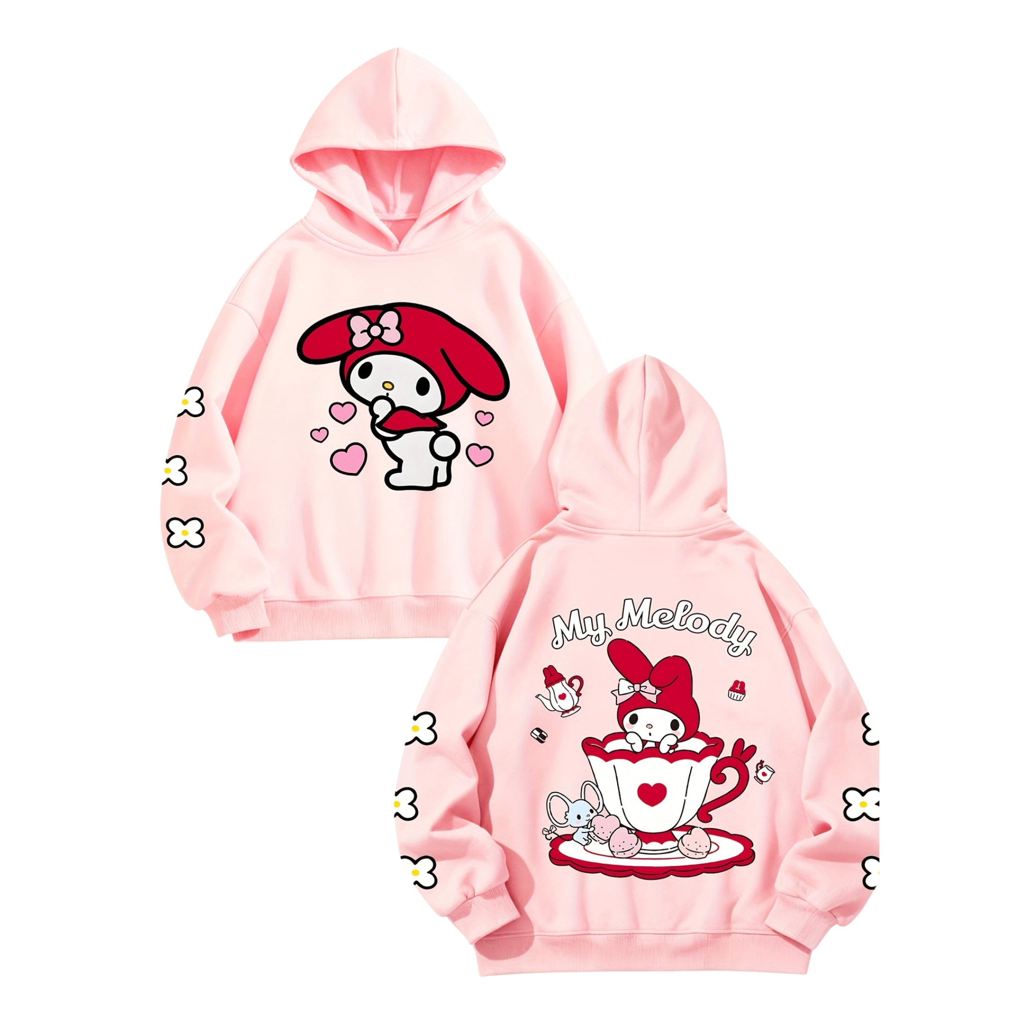 My Melody Cartoon Print Hooded Sweatshirt For Girls