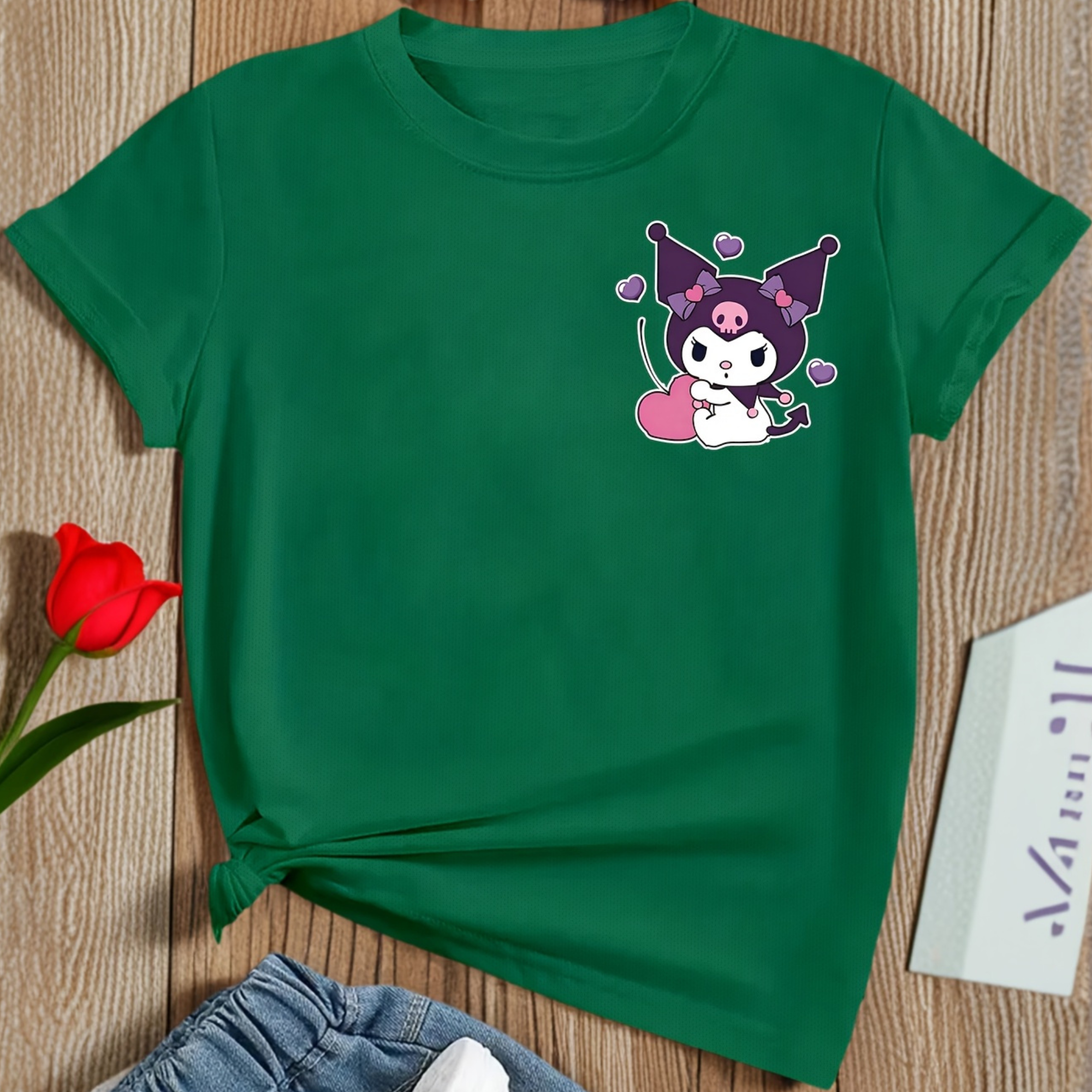 Mesh Short Sleeve T Shirt With Double Sided Kuromi Printed For Girls