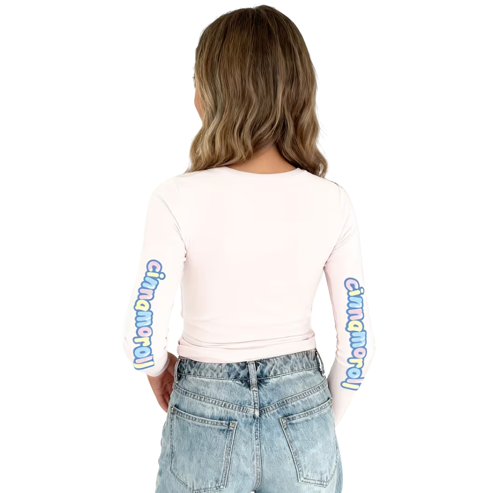 Cinnamoroll Cartoon Print Long Sleeve Casual Crop T Shirt For Girls