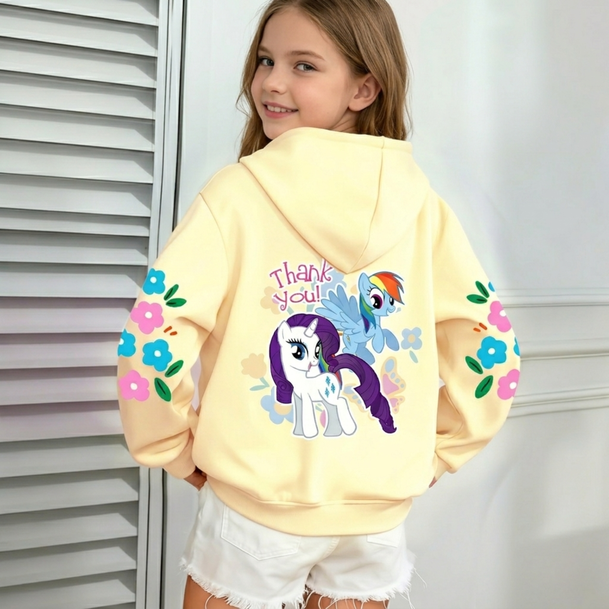 Hello Kitty Cartoon Print Pullover Hoodie For Girls