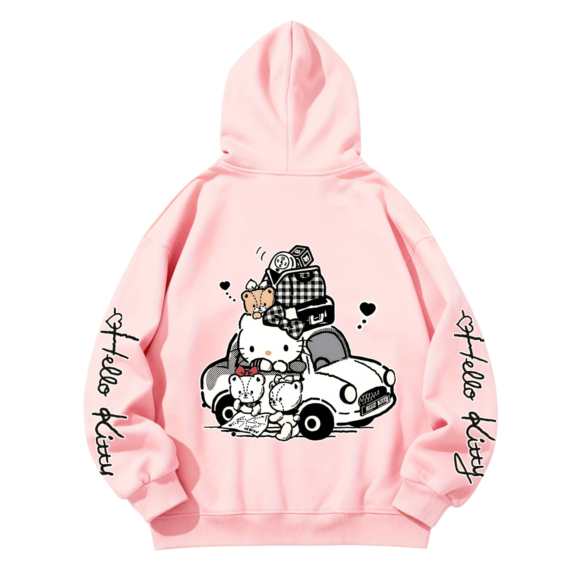 Casual Hooded Sweatshirt With Hello Kitty Design Printed